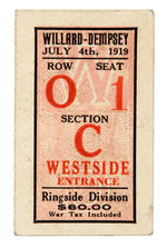 "WILLARD-DEMPSEY JULY 4TH, 1919" RING SIDE BOXING TICKET.