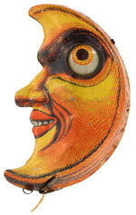 MAN IN THE MOON OUTSTANDING LITHO TIN FIGURAL PIN WITH SPINNING EYEBALL.