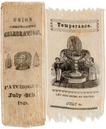 "TEMPERANCE" EARLY JULY 4TH SILK RIBBONS: ONE WITH WASHINGTON/ONE WITH FOUNTAIN.