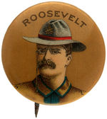"ROOSEVELT" AS ROUGH RIDER 1898 GOVERNOR BUTTON IN SUPERB MULTICOLOR.