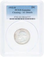 25C WASHINGTON QUARTER 1932-S PCGS GENUINE CLEANING - AU DETAILS.