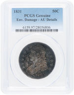 50C CAPPED BUST HALF DOLLAR 1831 PCGS ENV. DAMAGE - AU DETAILS.