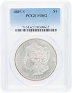 $1 MORGAN 1885-S SILVER DOLLAR PCGS MS62.