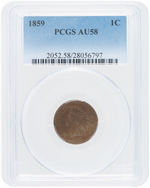 1C "INDIAN HEAD" 1859 CENT PCGS AU58.