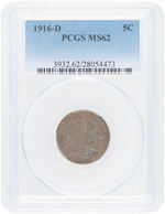 5C BUFFALO NICKEL 1916-D PCGS MS62.