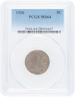 5C BUFFALO NICKEL 1920 PCGS MS64.