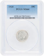 10C MERCURY DIME 1920 PCGS MS64.