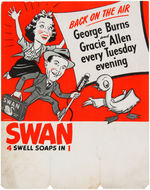 GEORGE BURNS & GRACIE ALLEN SWAN SOAP BIN DISPLAY SIGN.