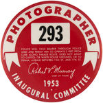 "PHOTOGRAPHER" SERIALLY NUMBERED BUTTON FOR EISENHOWER'S 1953 INAUGURATION.