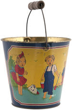 CHILDREN AT PLAY EARLY TIN SAND PAIL.