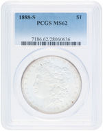 $1 MORGAN 1888-S SILVER DOLLAR PCGS MS62.