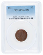 1C LINCOLN PENNY 1911 PCGS PR63BN.