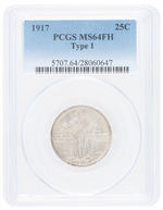 25C STANDING LIBERTY QUARTER 1917 PCGS MS64FH TYPE 1.