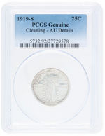 25C STANDING LIBERTY QUARTER 1919-S PCGS GENUINE CLEANING - AU DETAILS.