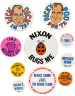 ANTI NIXON PLUS WATERGATE THEME GROUP OF TEN BUTTONS.