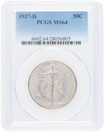 50C WALKING LIBERTY HALF DOLLAR 1937-D PCGS MS64.