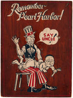 “REMEMBER PEARL HARBOR” UNCLE SAM SPANKING JAPANESE SOLDIER WOOD PLAQUE.