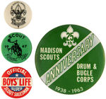 BOY SCOUTS GROUP OF FOUR BUTTONS 1930s-1963.