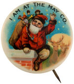 SANTA EXITING CHIMNEY SUPERB COLOR EARLY AND RARE BUTTON BY BASTIAN AND CPB PLATE EXAMPLE.