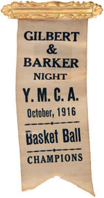 BASKETBALL CREATOR JAMES NAISMITH 25TH ANNIVERSARY HOMETOWN Y.M.C.A. 1916 RIBBON BADGE.