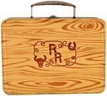 "ROY ROGERS AND DALE EVANS – DOUBLE R BAR RANCH" METAL LUNCH BOX WITH WOODGRAIN DESIGN AND THERMOS.