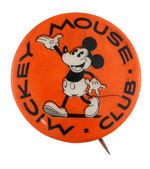 STRIKING ORANGE BACKGROUND "MICKEY MOUSE CLUB" BUTTON C. 1932.