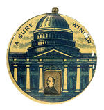 "A SURE WINNER" McKINLEY/BRYAN LITHO TIN MECHANICAL BUTTON.