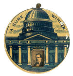 "A SURE WINNER" McKINLEY/BRYAN LITHO TIN MECHANICAL BUTTON.