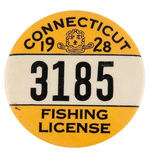 "CONNECTICUT 1928 FISHING LICENSE" BUTTON.