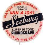 "SEEBURG PHONOGRAPH" CONTEST BUTTON.