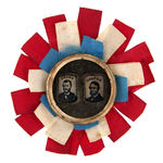 OUTSTANDING “GRANT/COLFAX” UNIFACE FERROTYPE JUGATE PIN ON ROSETTE.