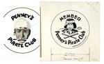 “PENNEY’S PIRATE CLUB” ORIGINAL ART FOR TWO PIN-BACK BUTTONS.