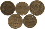 CAMPAIGN 1852 GROUP OF TWO TOKENS FOR PIERCE AND THREE FOR SCOTT.