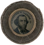 DOUGLAS AND JOHNSON 1860 FERROTYPE WITH FABRIC COVERED RIM.