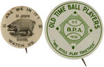 WESTERN ASSOCIATION 1898 FAN BUTTON PLUS 1938 "OLD TIME BALL PLAYERS" BUTTON.