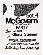 McGOVERN VILLAGE GATE CONCERT POSTER PLUS RALLY HANDBILL TO MEET GLORIA STEINEM.