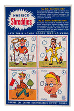 “NABISCO SHREDDIES” CEREAL BOX WITH “HOWDY DOODY TRADING CARDS”.