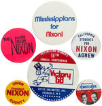 NIXON 1968 GROUP OF FIVE BUTTONS PLUS ONE FOR WOMEN'S CONFERENCE.