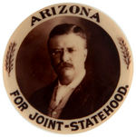 THEODORE ROOSEVELT RARE REAL PHOTO BUTTON WITH "ARIZONA FOR JOINT-STATEHOOD."