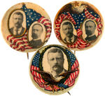 THEODORE ROOSEVELT 1904 TRIO OF COLORFUL GRAPHIC BUTTONS BY BALTIMORE BADGE.