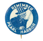 "REMEMBER PEARL HARBOR" RARE UNCLE SAM WITH BAYONETED RIFLE BUTTON.