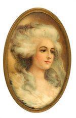 MARIE ANTOINETTE BEAUTIFUL CELLULOID PORTRAIT IN OVAL BRASS FRAME PIN.