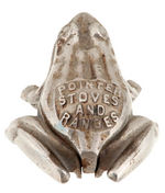 STOVE AD FIGURAL MATCH HOLDERS/FROG AND SLIPPER.