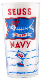 DR. SEUSS "SEUSS NAVY - OFFICIAL WHEN-HEN" ESSO GLASS & "MEET GUS!" BUTTON.