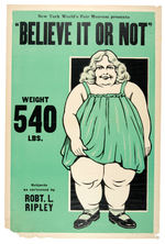 "NEW YORK WORLD'S FAIR MUSEUM PRESENTS BELIEVE IT OR NOT" FAT LADY POSTER.