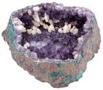 LARGE AMETHYST GEODE WITH DOGTOOTH CALCITE CRYSTALS.