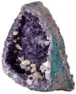 LARGE AMETHYST GEODE WITH DOGTOOTH CALCITE CRYSTALS.