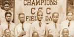 CCC CAMP PANORAMIC PHOTO FEATURING MOSTLY AFRICAN-AMERICANS INCLUDING CHAMPIONSHIP BASEBALL TEAM.