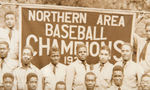 CCC CAMP PANORAMIC PHOTO FEATURING MOSTLY AFRICAN-AMERICANS INCLUDING CHAMPIONSHIP BASEBALL TEAM.