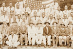 CCC CAMP PANORAMIC PHOTO FEATURING MOSTLY AFRICAN-AMERICANS INCLUDING CHAMPIONSHIP BASEBALL TEAM.